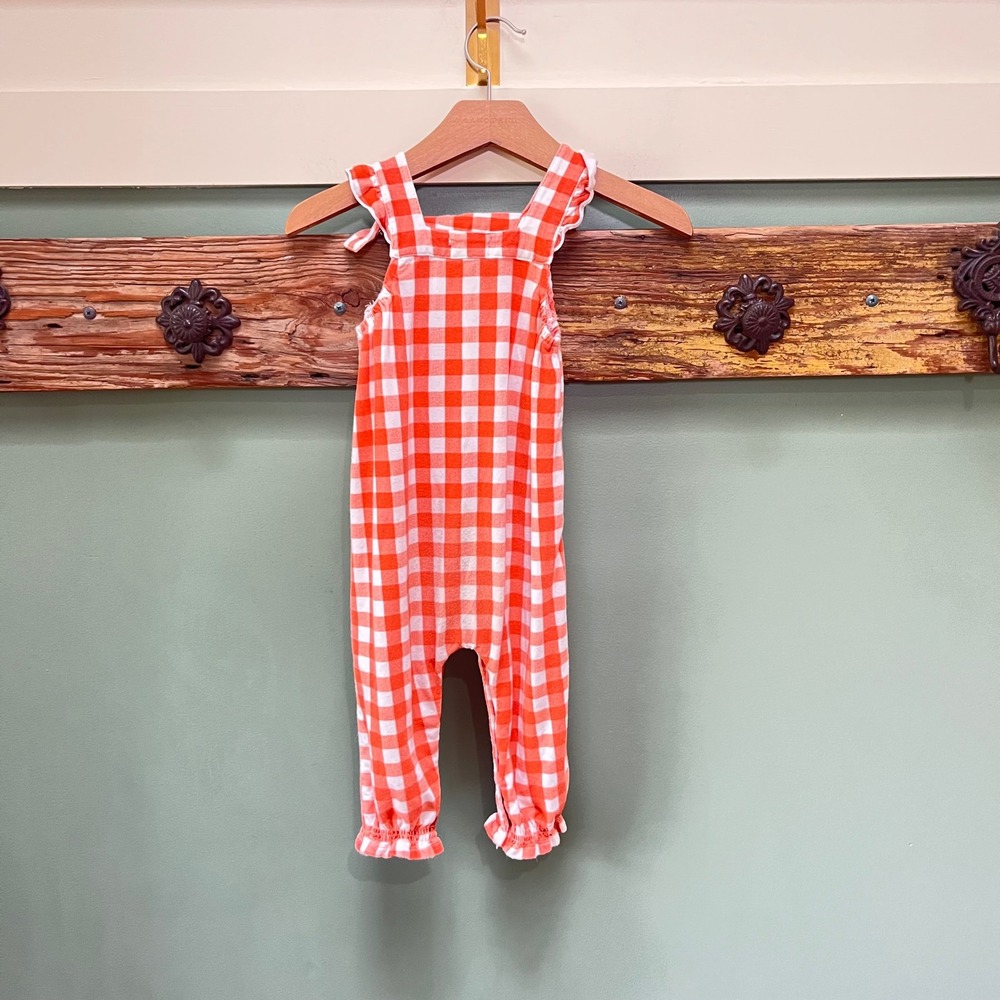 Angel Dear Orange Gingham Check Ruffle Smocked Romper Jumpsuit 18-24M